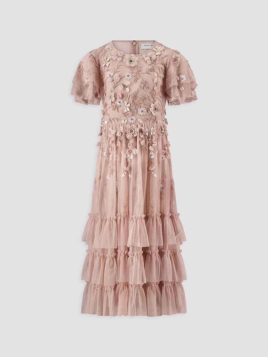 Little Girl's & Girl's Mesh Embellished Tiered Dress - Blush - Size 14