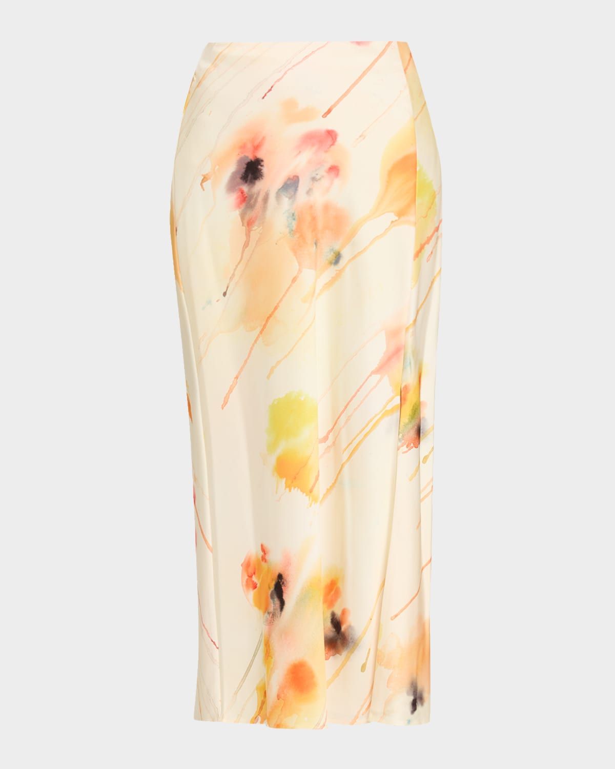 Washed Satin Floral-Print Midi Skirt