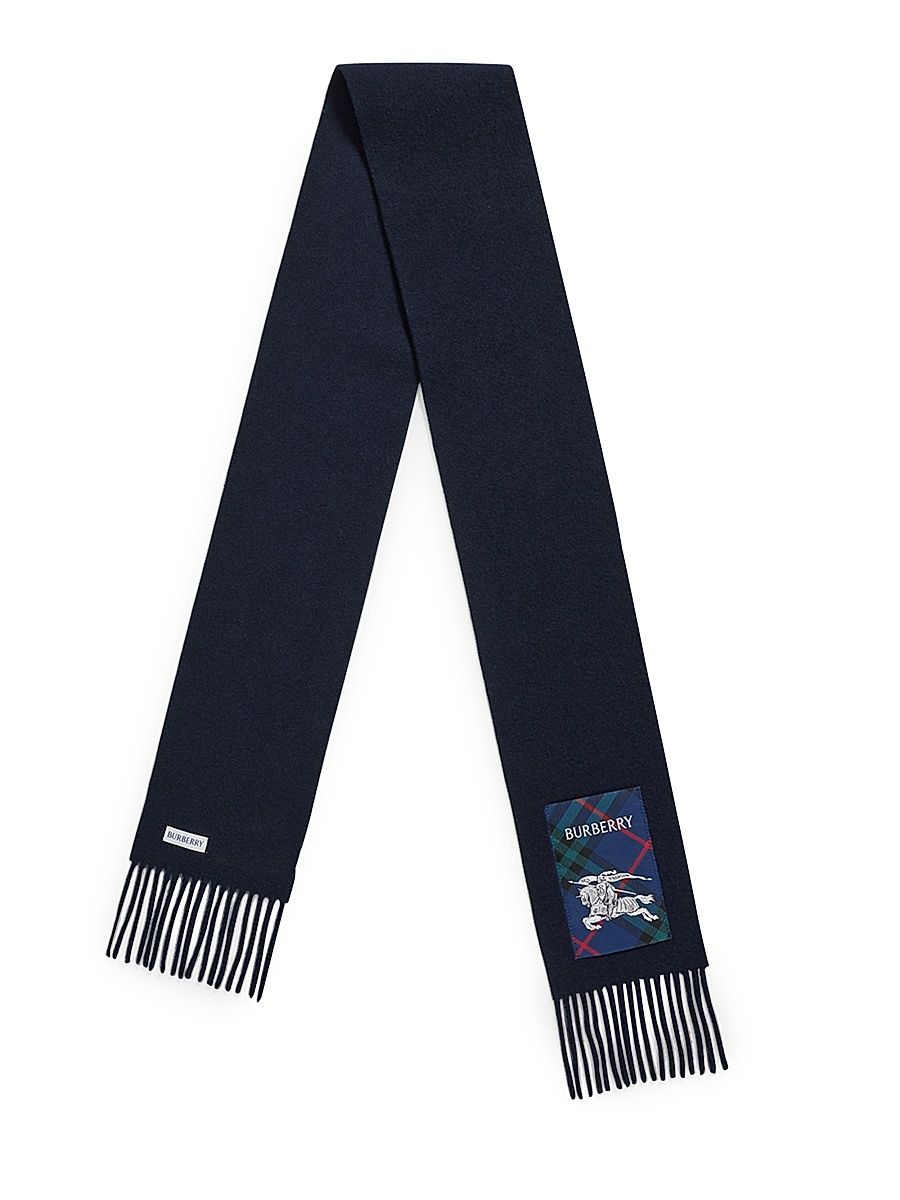 Men's Cashmere Fringed Narrow Scarf - Dark Blue