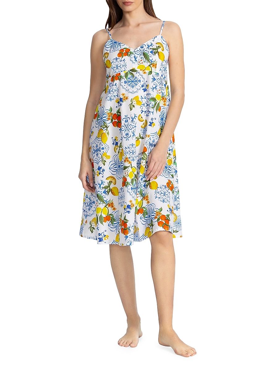 Women's Citrus-Print Cotton Sleep Dress - Citrus - Size XL
