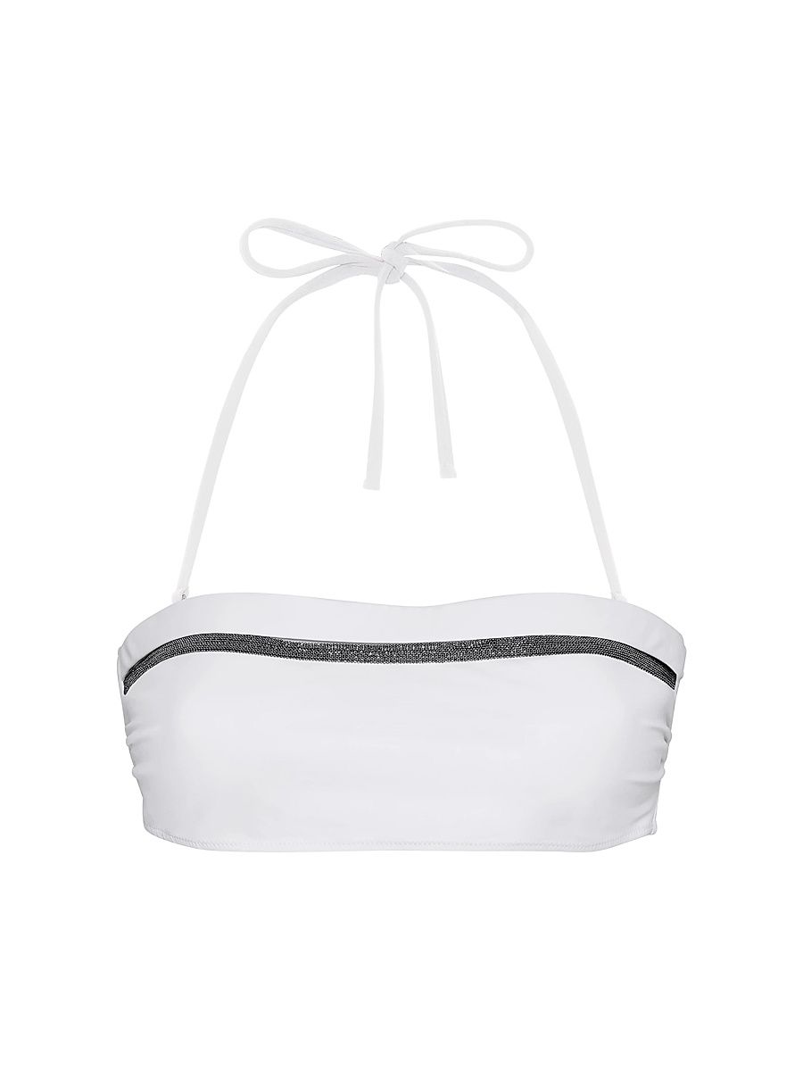 Women's Techno Jersey Bandeau Bikini Top with Monili - White - Size 12
