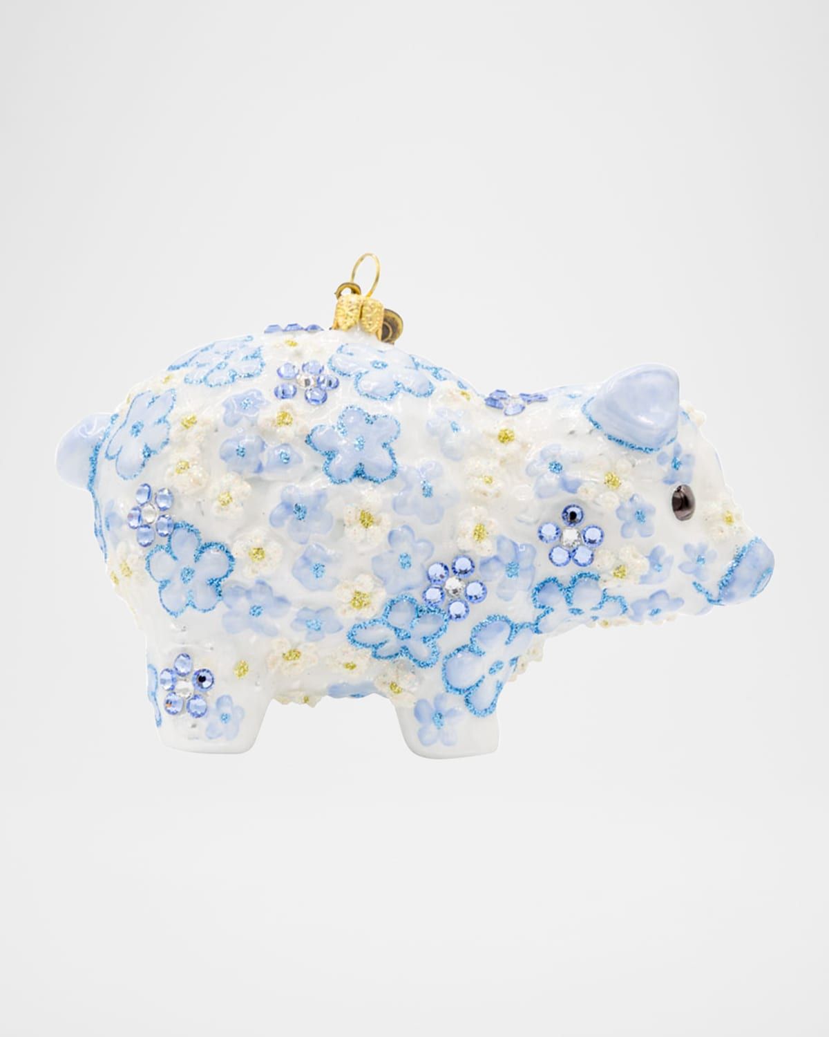 Blue Floral Piggy Christmas Ornament