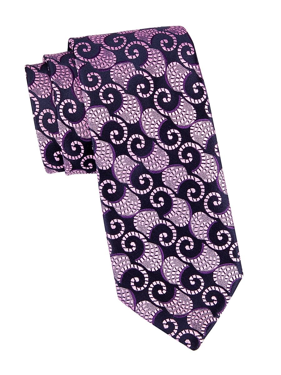 Men's Swirl Silk Tie - Navy Pink