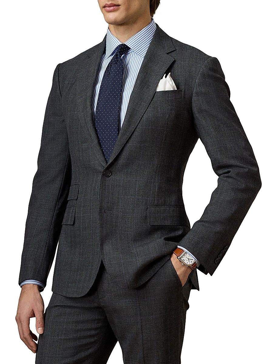 Men's Kent Wool Single-Breasted Suit - Medium Grey Purple Deco - Size 48