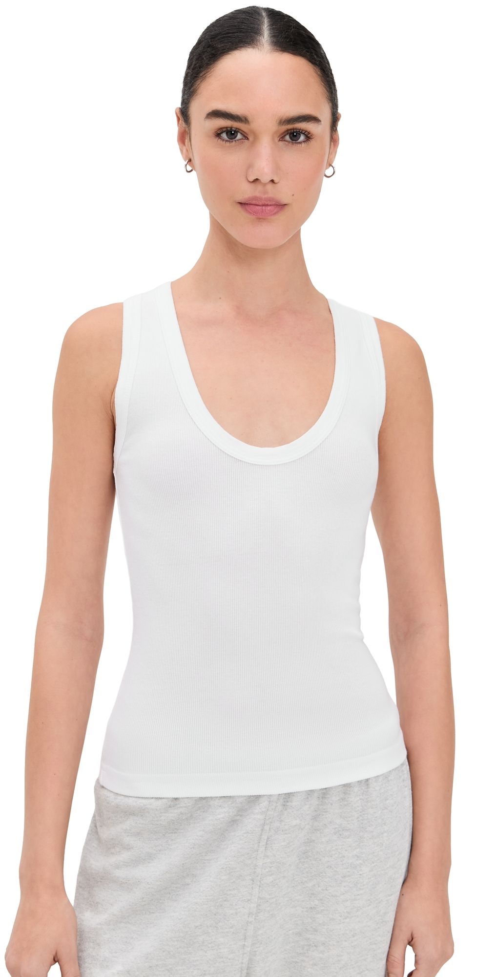 perfectwhitetee Jordan U Neck Ribbed Tank White M