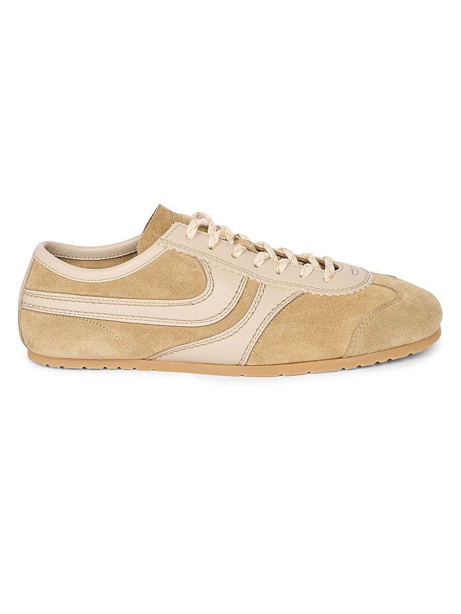 Women's Suede & Leather Low-Top Sneakers - Beige - Size 10