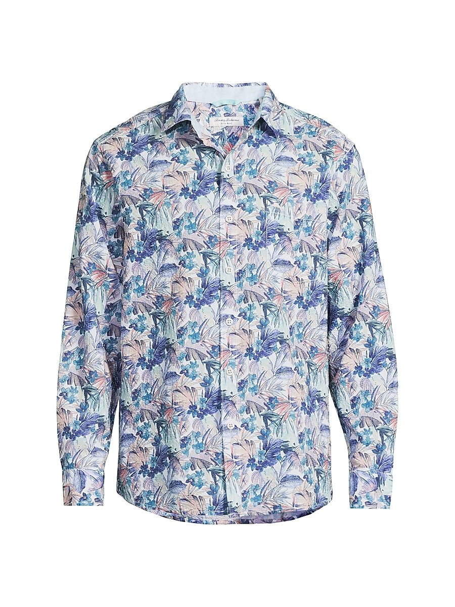 Men's Nova Wave Amalfi Gardens Floral Stretch-Cotton Shirt - Aquarius - Size Large