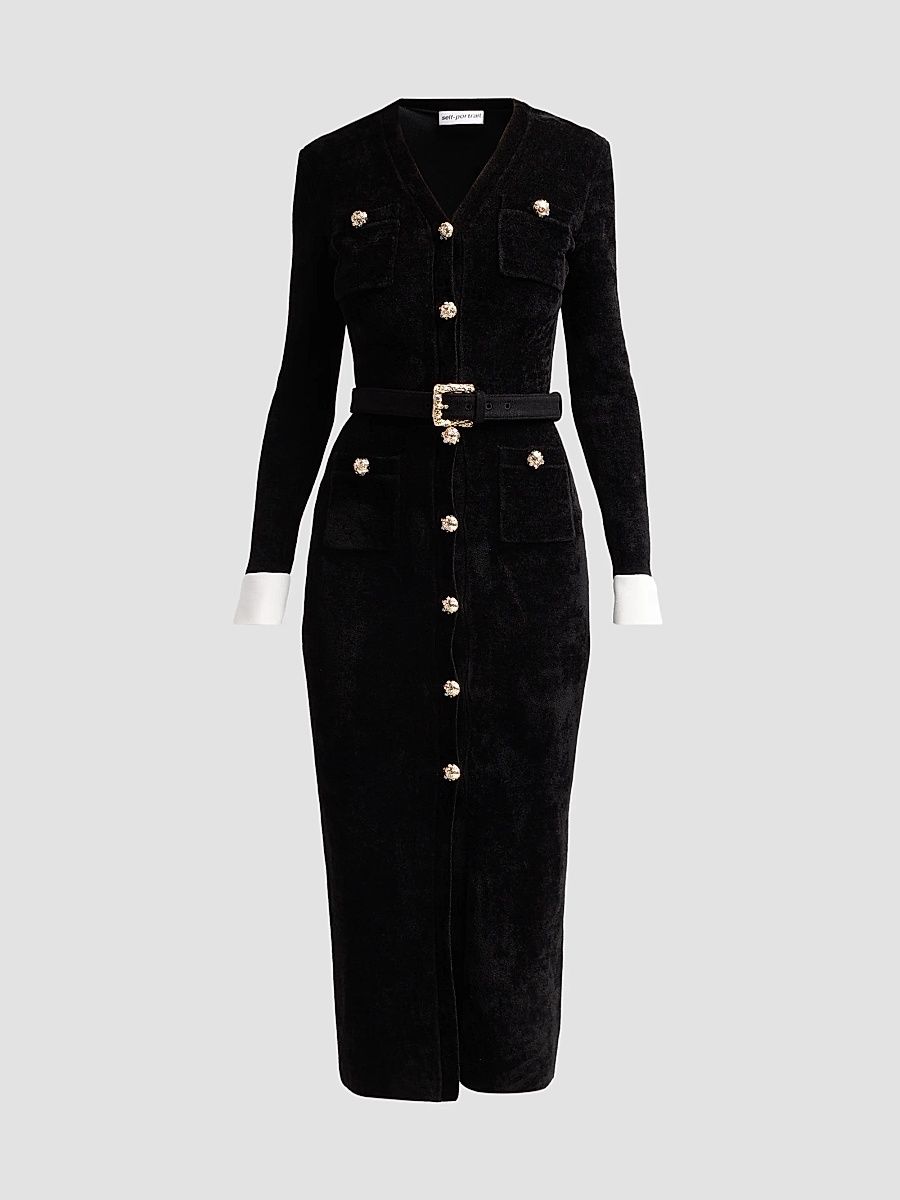 Women's Chenille Knit Midi Dress - Black - Size Large