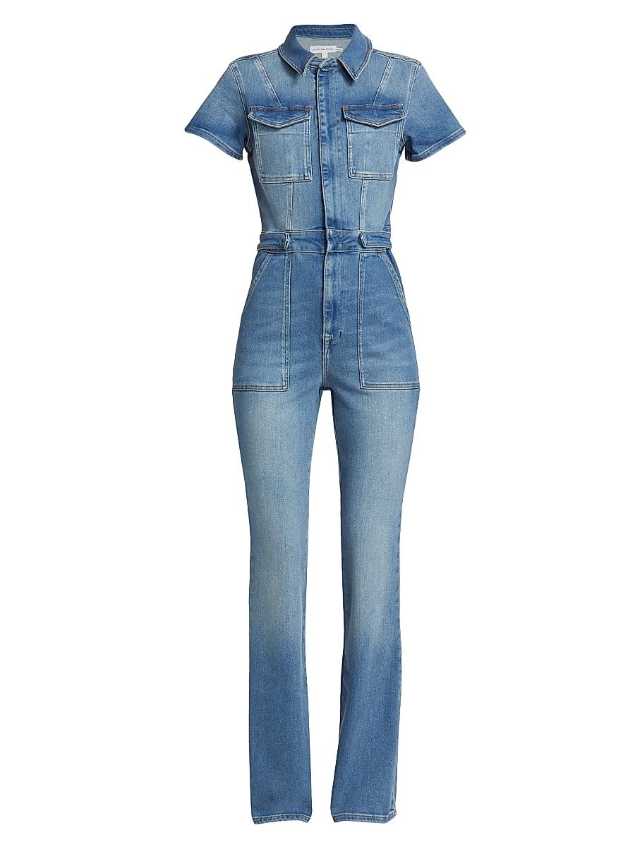 Good American Women's Fit For Success Stretch Denim Jumpsuit - Blue - Size Large