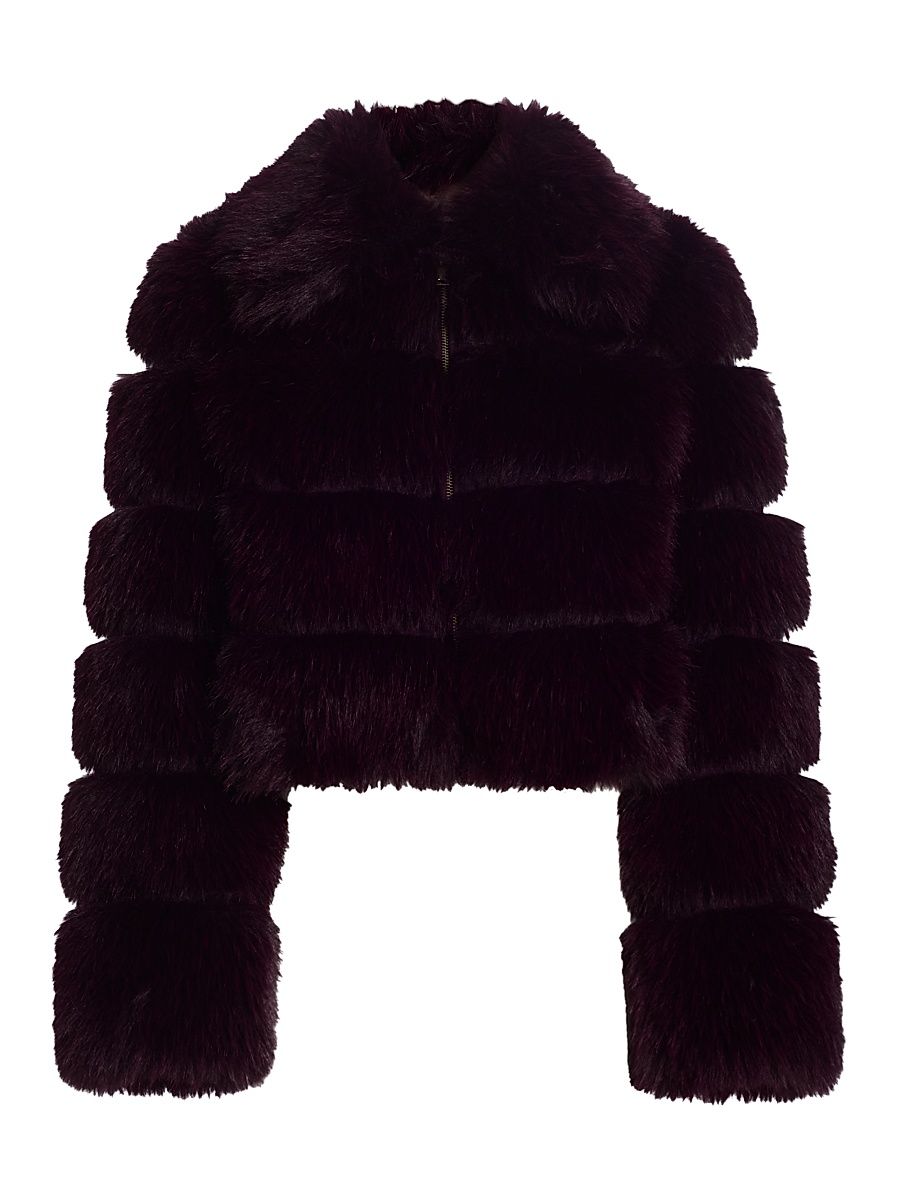 Women's Madison Faux-Fur Crop Jacket - Eggplant - Size XL