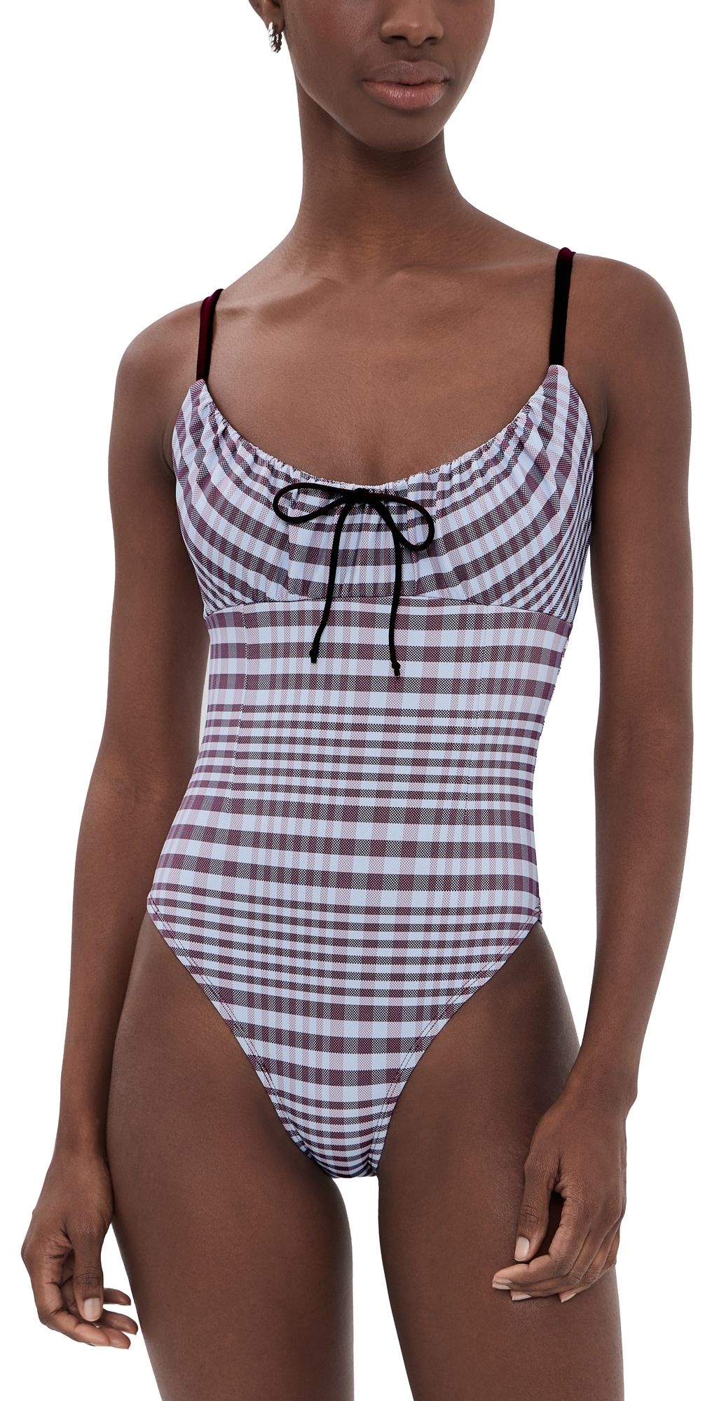 Good American Plaid Drawstring Swimsuit fig plaid 5XL