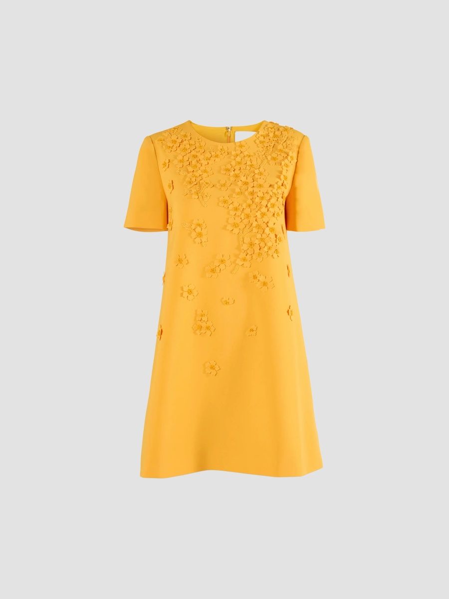 Carolina Herrera Women's Floral Appliqué A-Line Mini Dress - Melon - Size 16