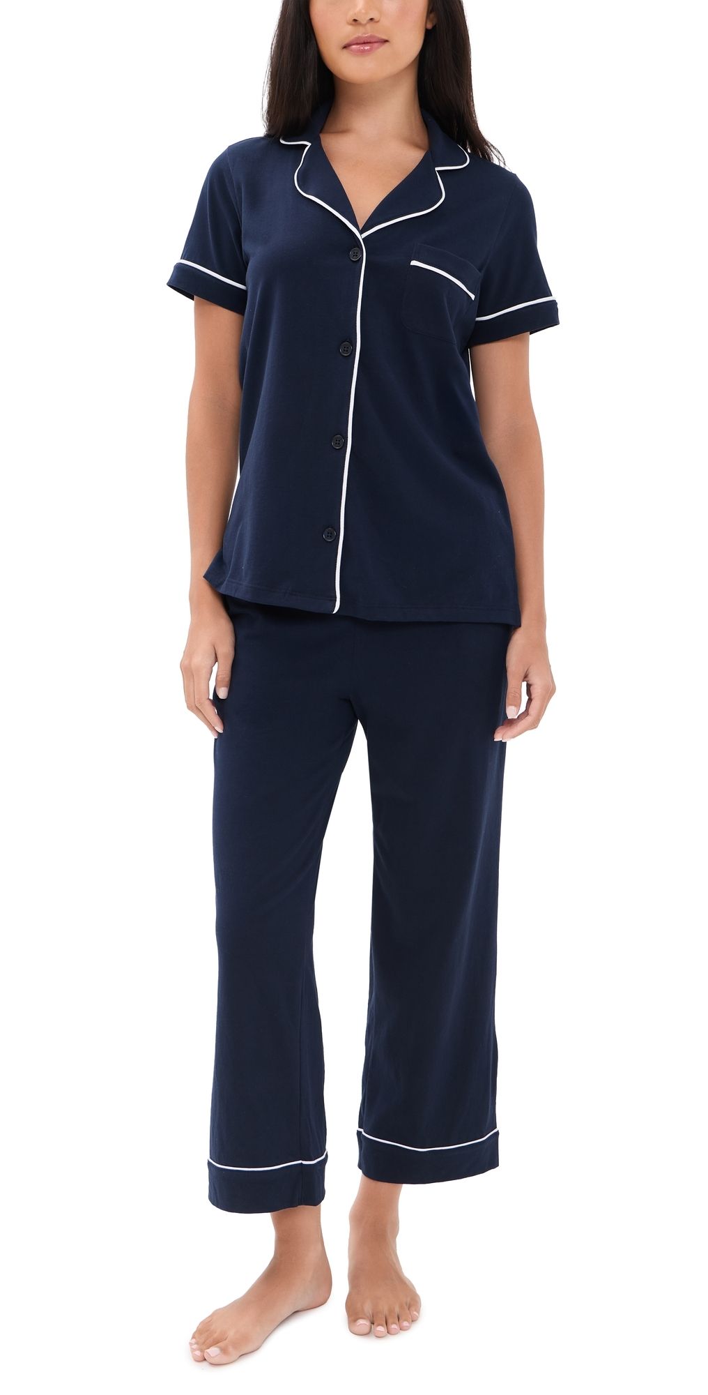 Petite Plume Cropped Pajamas Set NAVY M