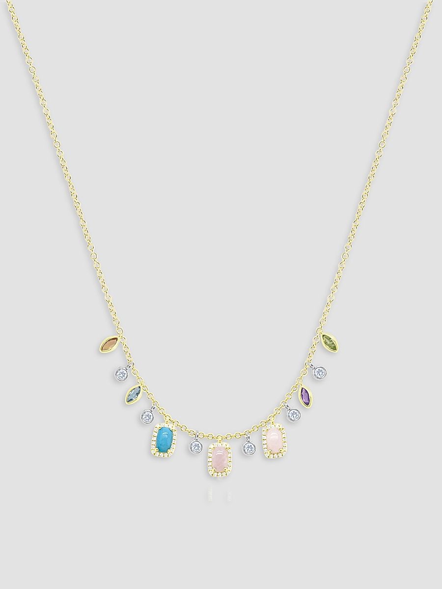 Women's 14K Yellow Gold Pastel Gemstone & 0.24 TCW Diamond Drop Necklace - Yellow