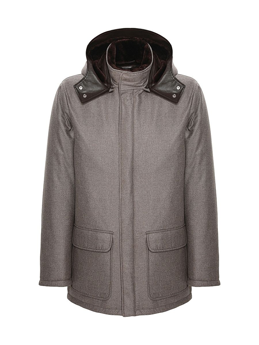 Gorski Men's Wool and Cashmere Blend Parka with Shearling Lining - Taupe - Size Large
