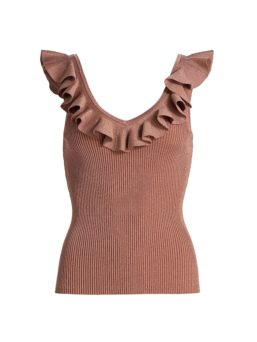 Women's Wanderlust Metallic Frill Top - Metallic Dusty Rose - Size 8
