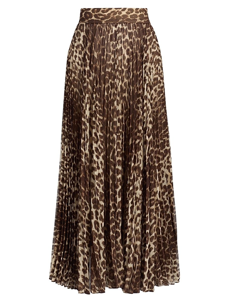 Women's Leopard Sunray Pleated Maxi Skirt - Leopard - Size 8