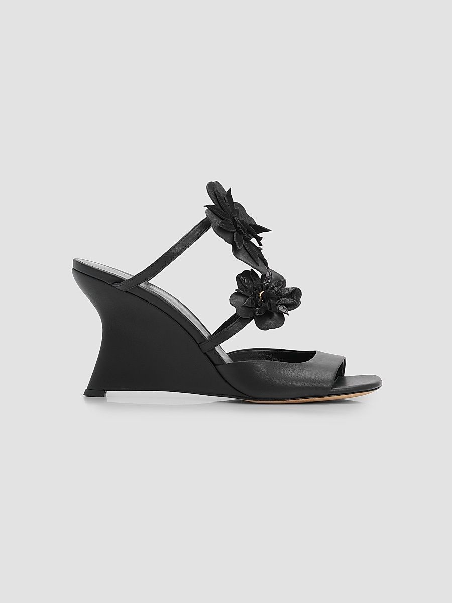 Women's Belara 85MM Floral Leather Wedge Sandals - Black - Size 8