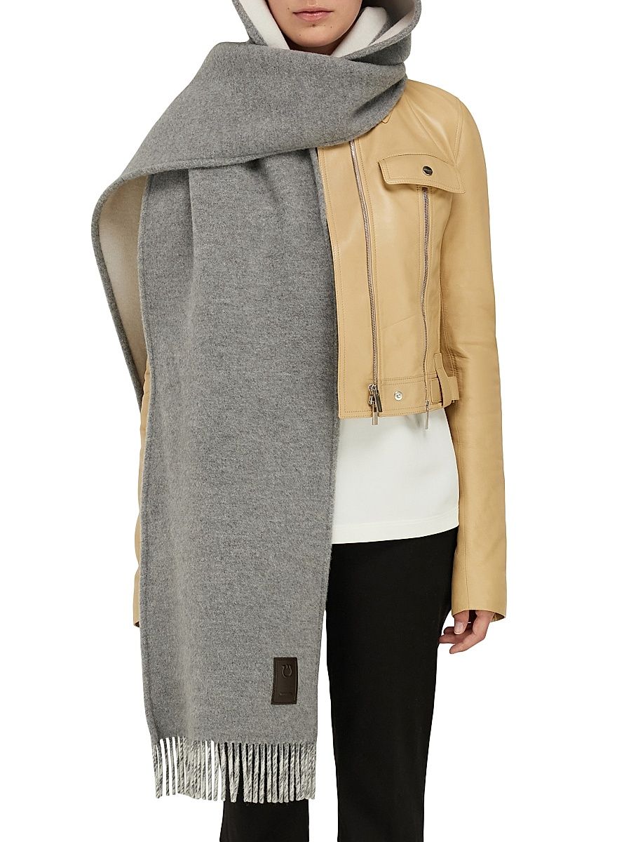 Women's Wool & Cashmere Hooded Scarf - Grey Ivory