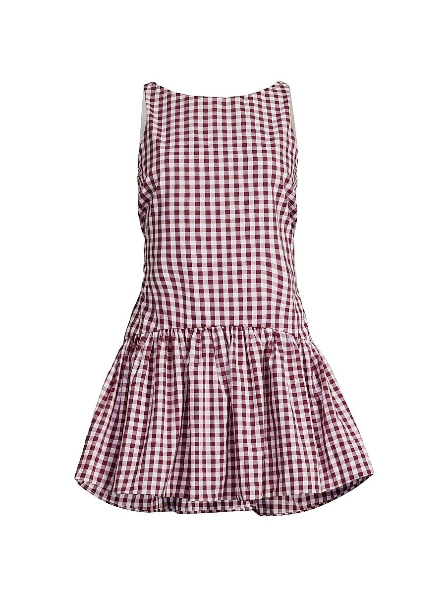 Women's Addison Gingham Stretch-Cotton Boatneck Minidress - Merlot Gingham - Size Large