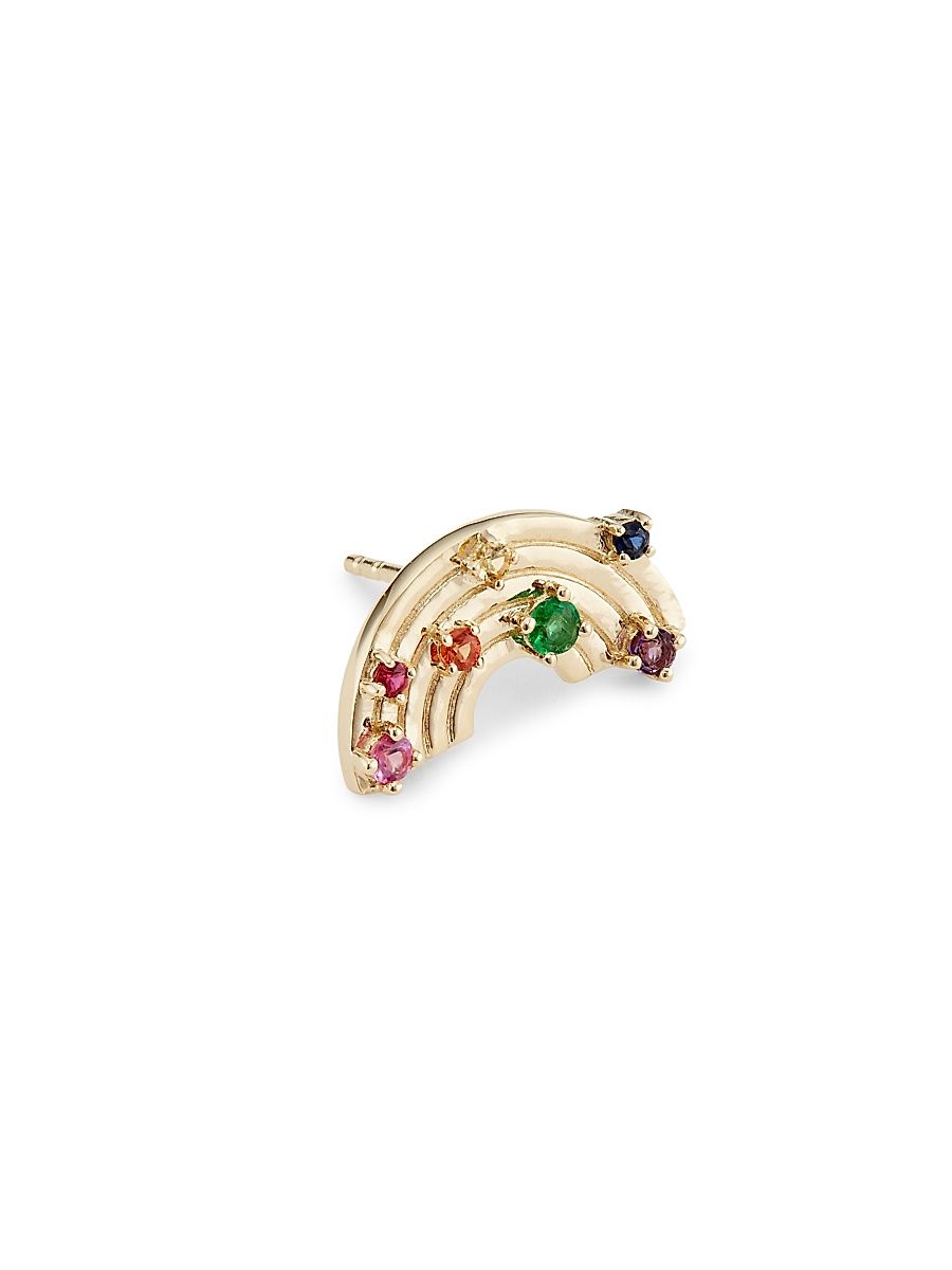 Women's Whimsical Rainbow 14K Yellow Gold & Multi-Gemstone Single Stud Earring