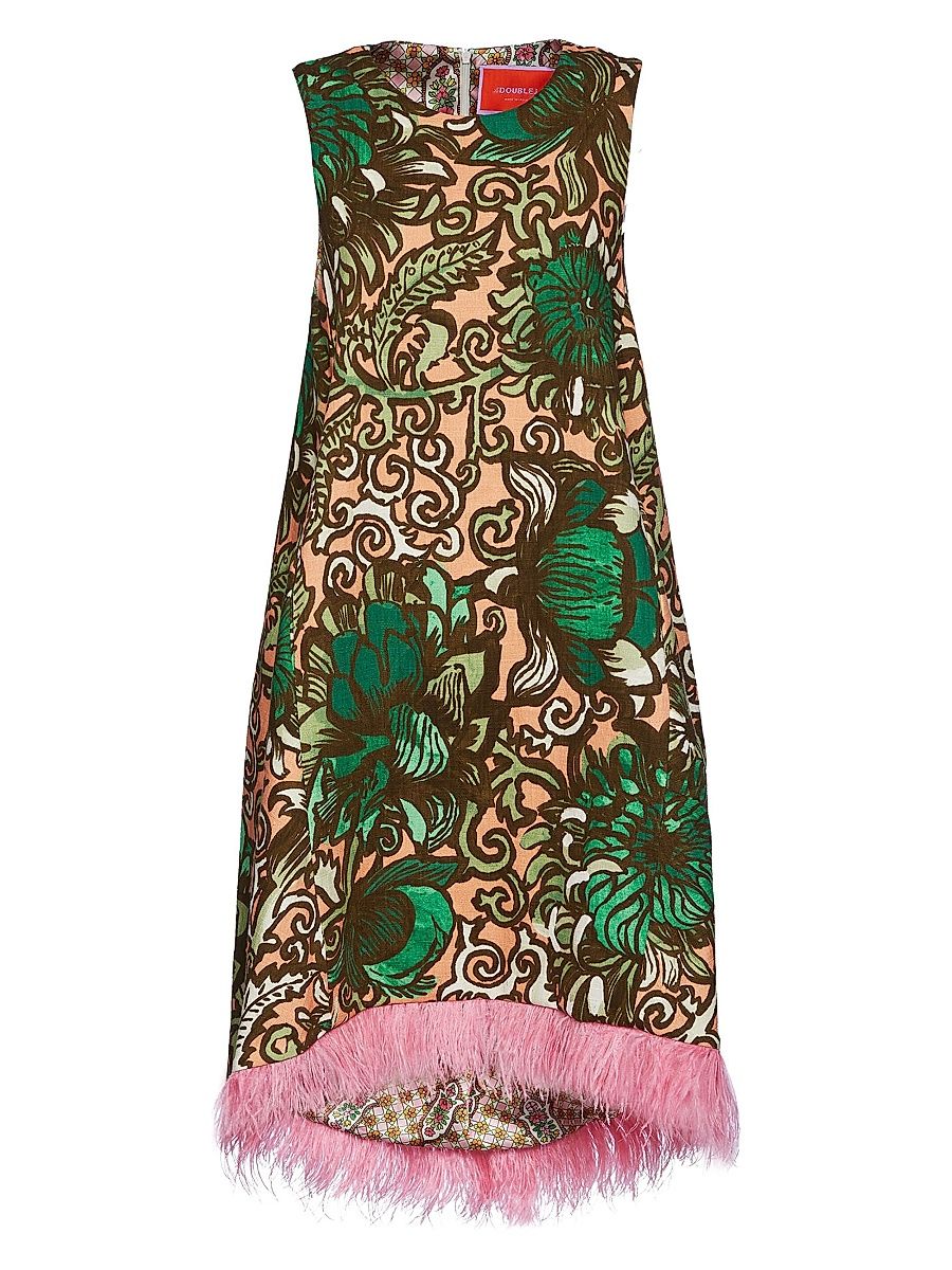 Women's La Scala High Dress with Feathers - Anemone Pink Olive - Size XS
