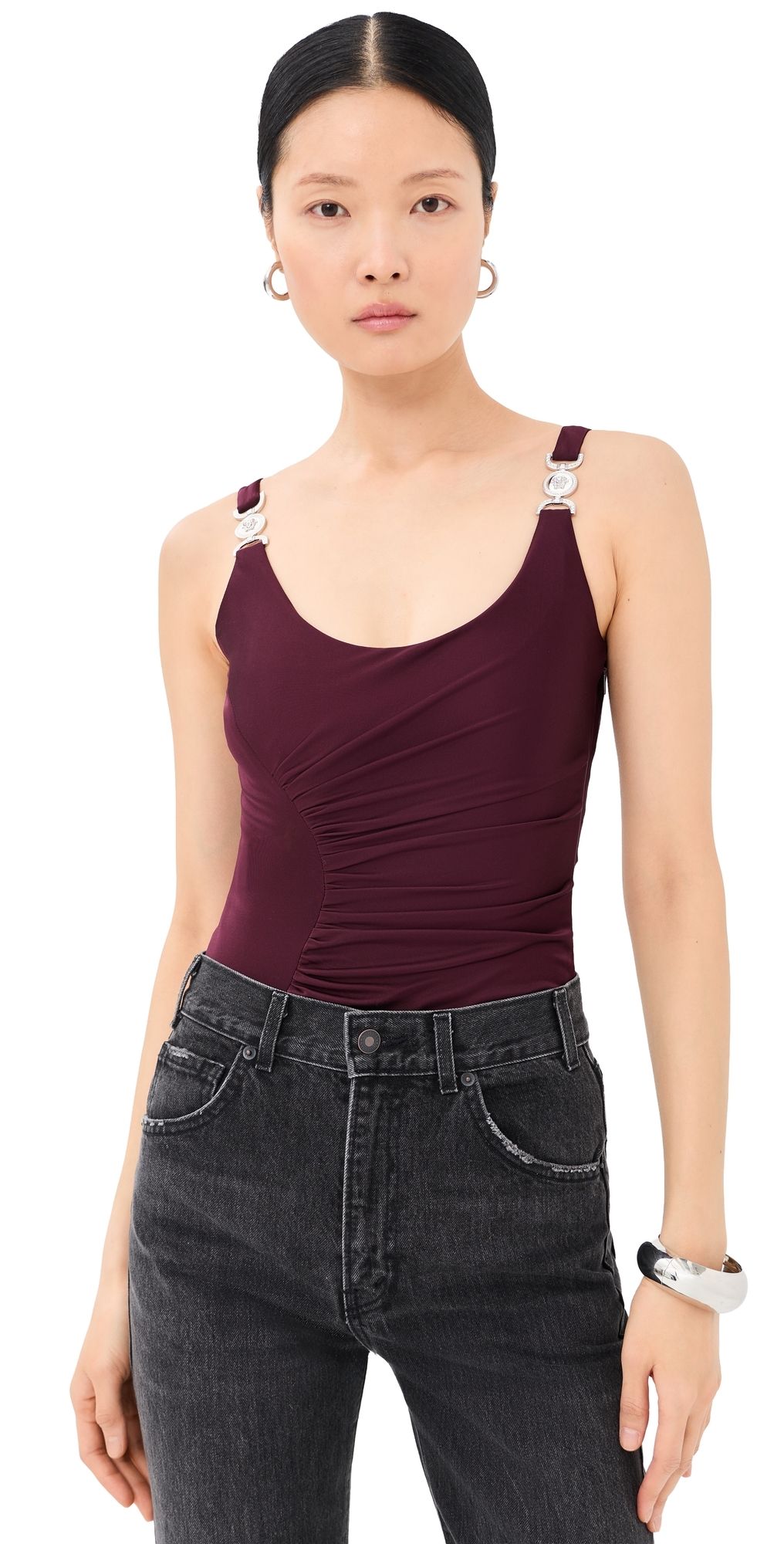 Versace Ruched Bodysuit Burgundy 40