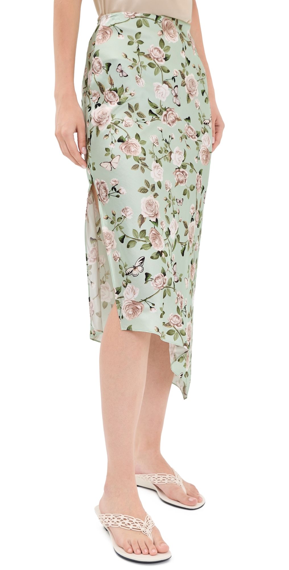 ALICE + OLIVIA Maeve Asymmetrical Slip Skirt Garden Gossip Light Sage 10