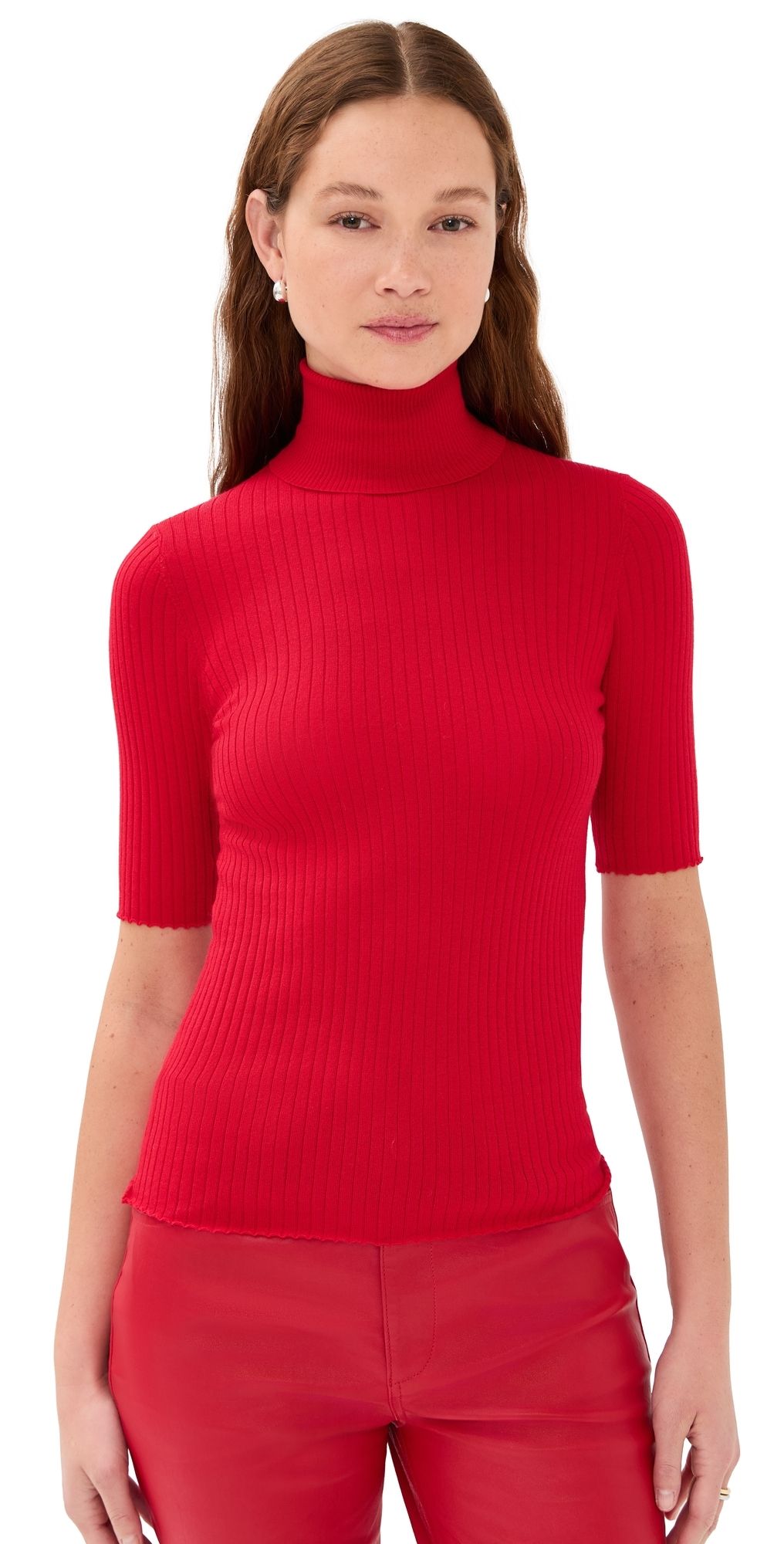 SPRWMN Short Sleeve Turtleneck Top Red S