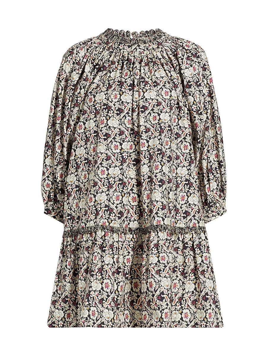 Women's Angelica Cotton Printed Minidress - Bordeaux Plume - Size Large