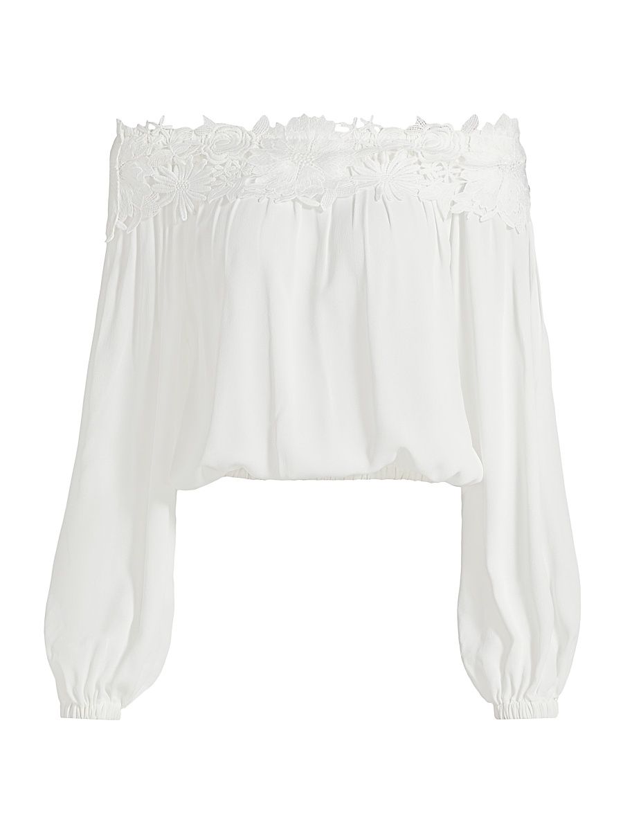 Women's Merla Lace Off-the-Shoulder Blouse - White - Size XL
