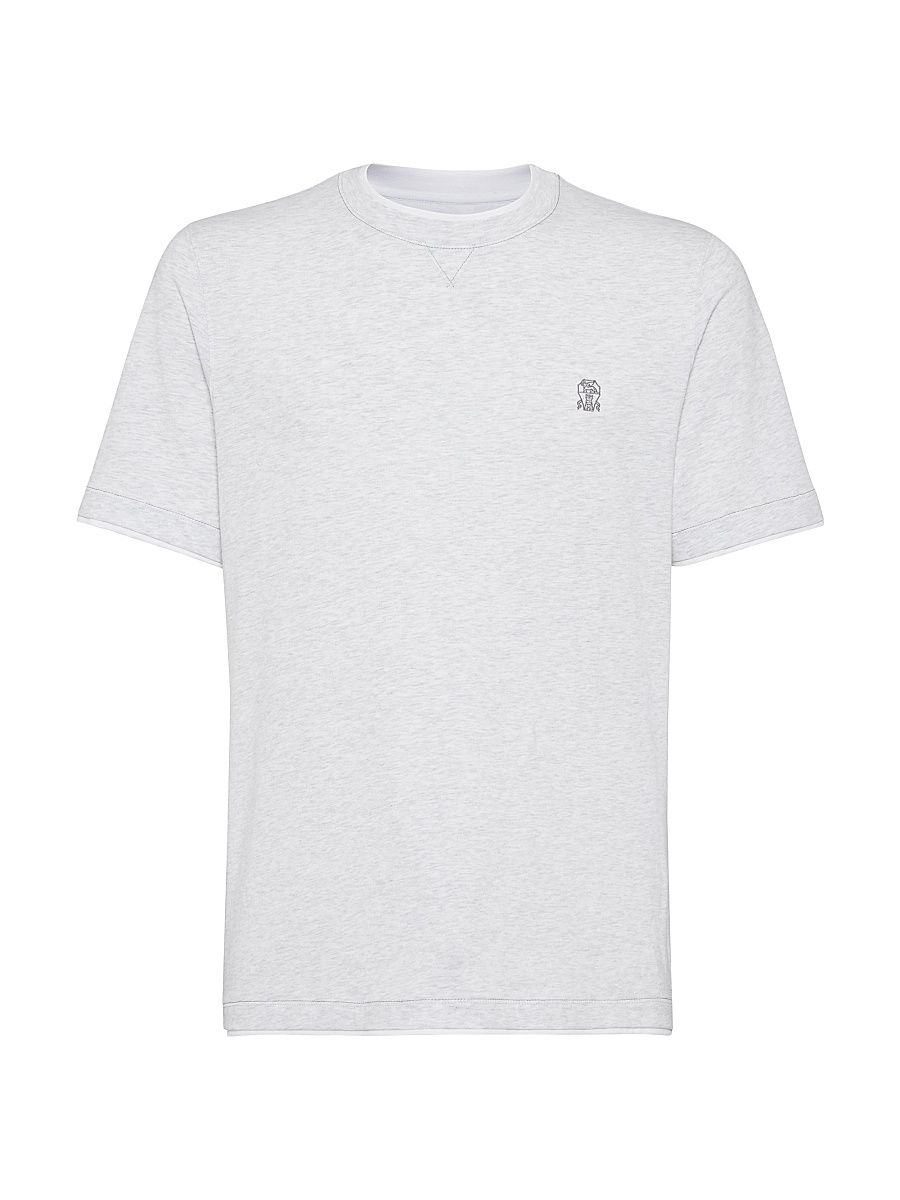 Men's Cotton Jersey Crewneck T-Shirt with Logo - Pearl Grey - Size Large
