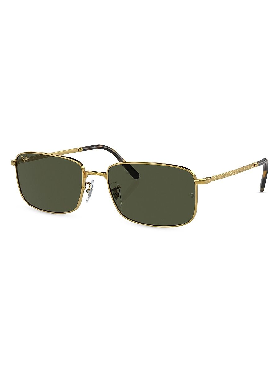 Men's RB3717 Metal Rectangular Sunglasses - Yellow Gold Dark Green