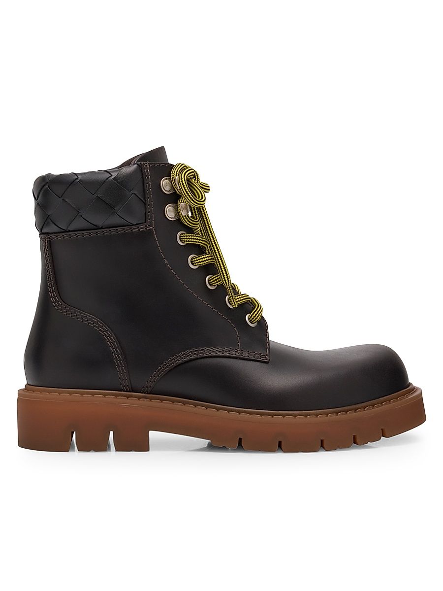 Women's Haddock Intrecciato Leather Combat Booties - Black - Size 9