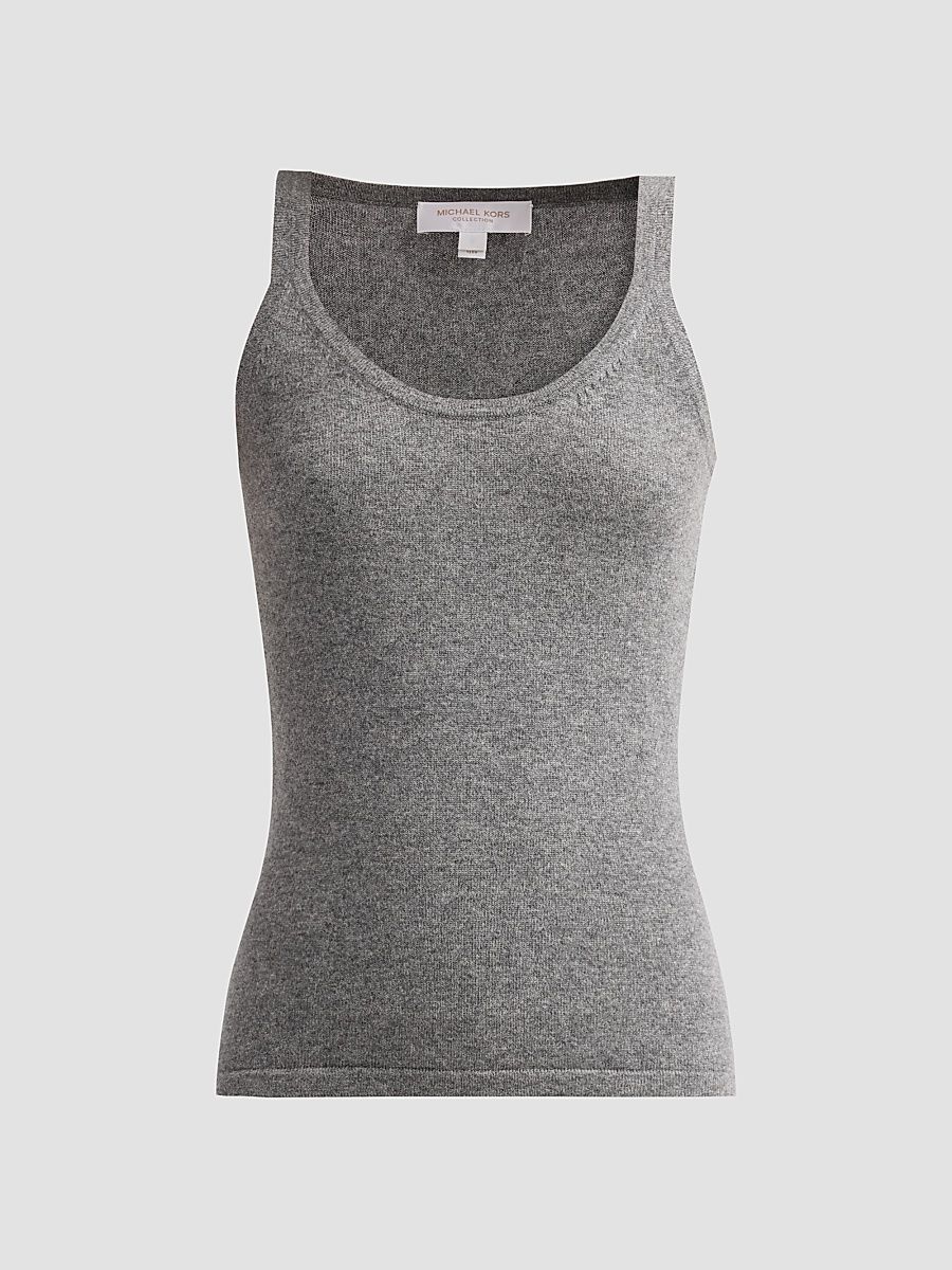 Women's Scoopneck Cashmere-Blend Tank - Banker Melange - Size XL