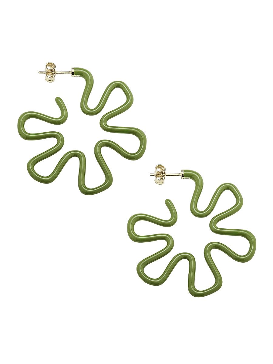 Women's B Pistachio Goldtone & Enamel Flower Hoop Earrings - Yellow Gold
