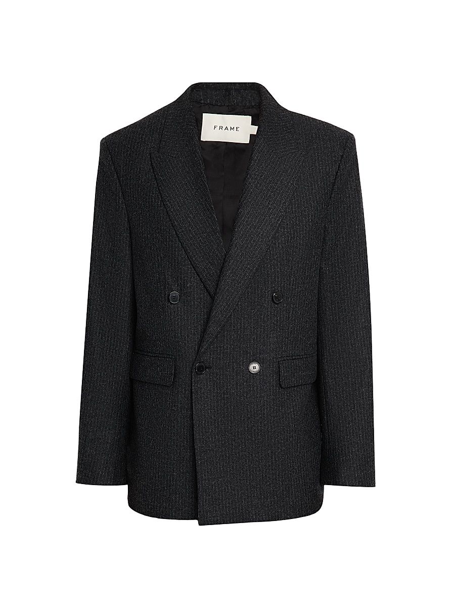 Men's Pinstripe Wool-Blend Double-Breasted Blazer - Dark Grey - Size 34
