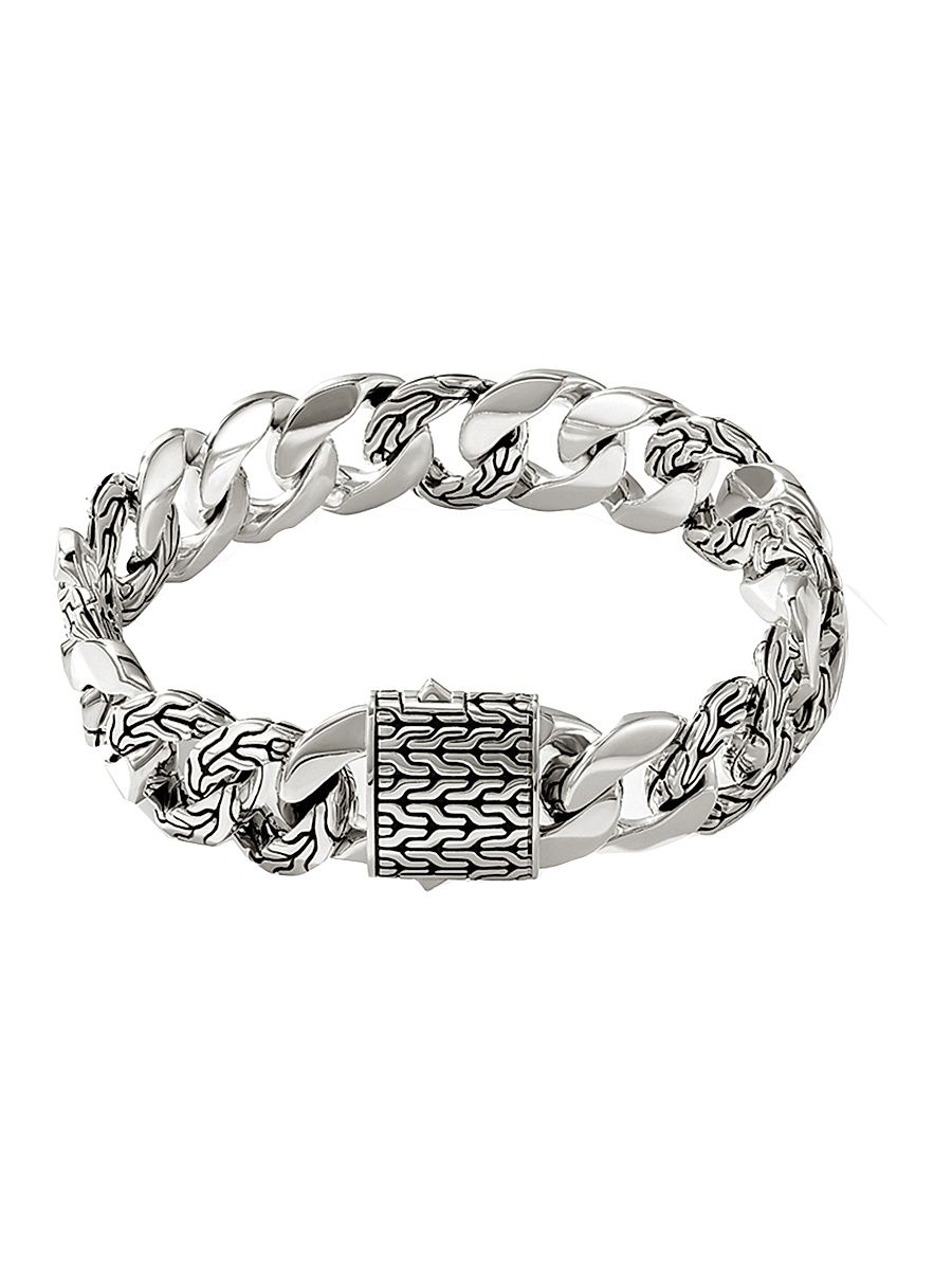 Men's Sterling Silver Curb Link Bracelet - Silver - Size Large