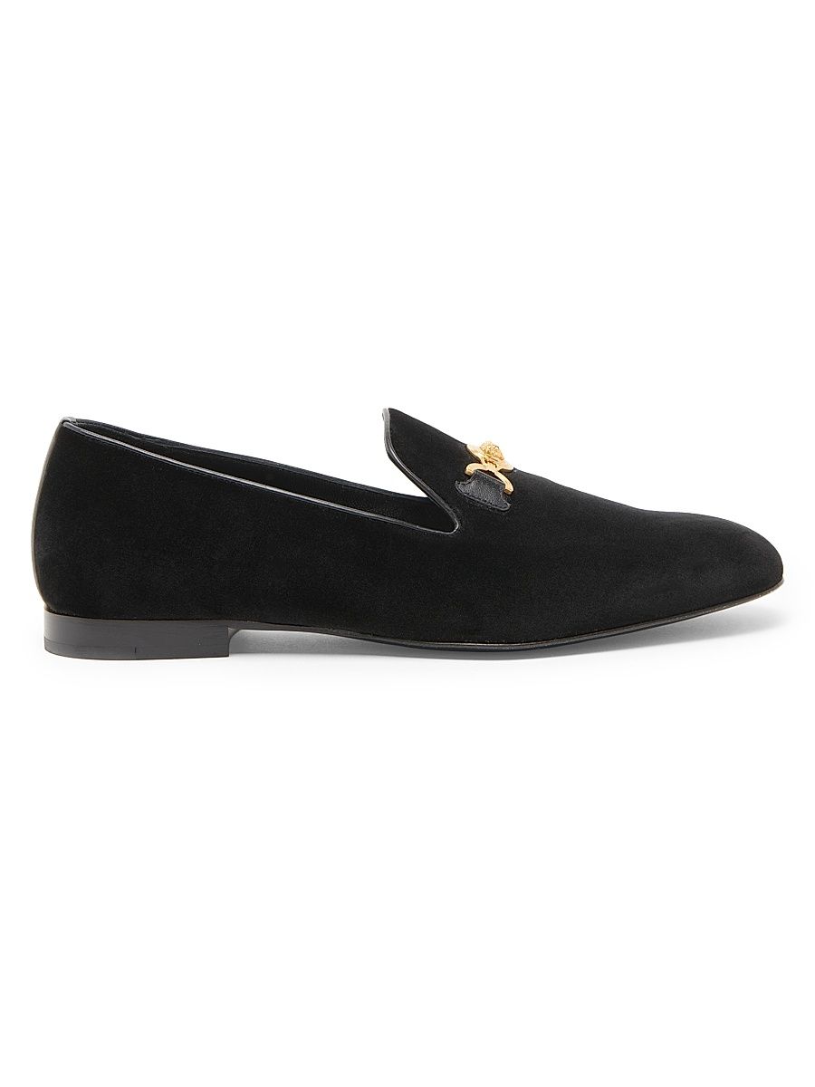 Men's Medusa Velvet Slippers - Black Vibrated Gold - Size 13