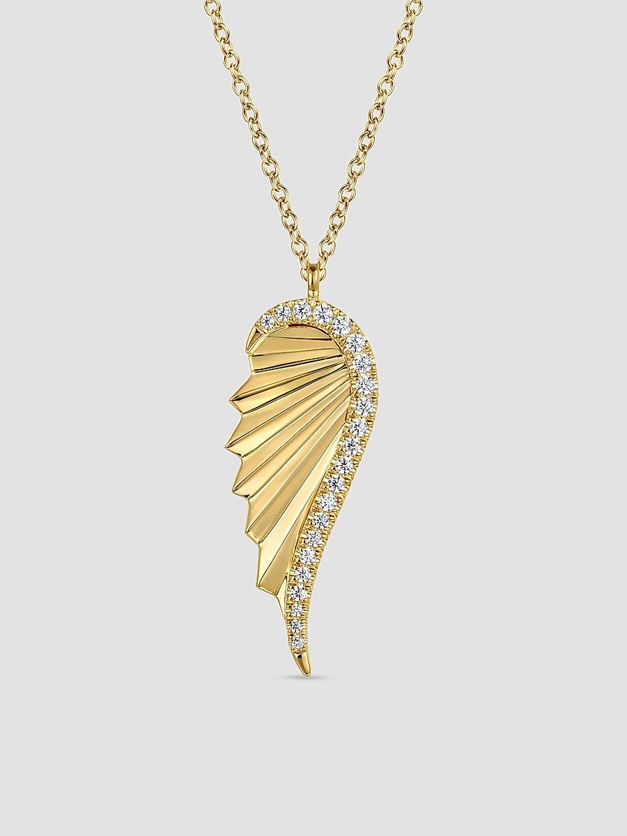 Gabriel & Co Women's Contemporary 14K Yellow Gold & 0.16 TCW Diamond Wing Pendant Necklace - Yellow Gold