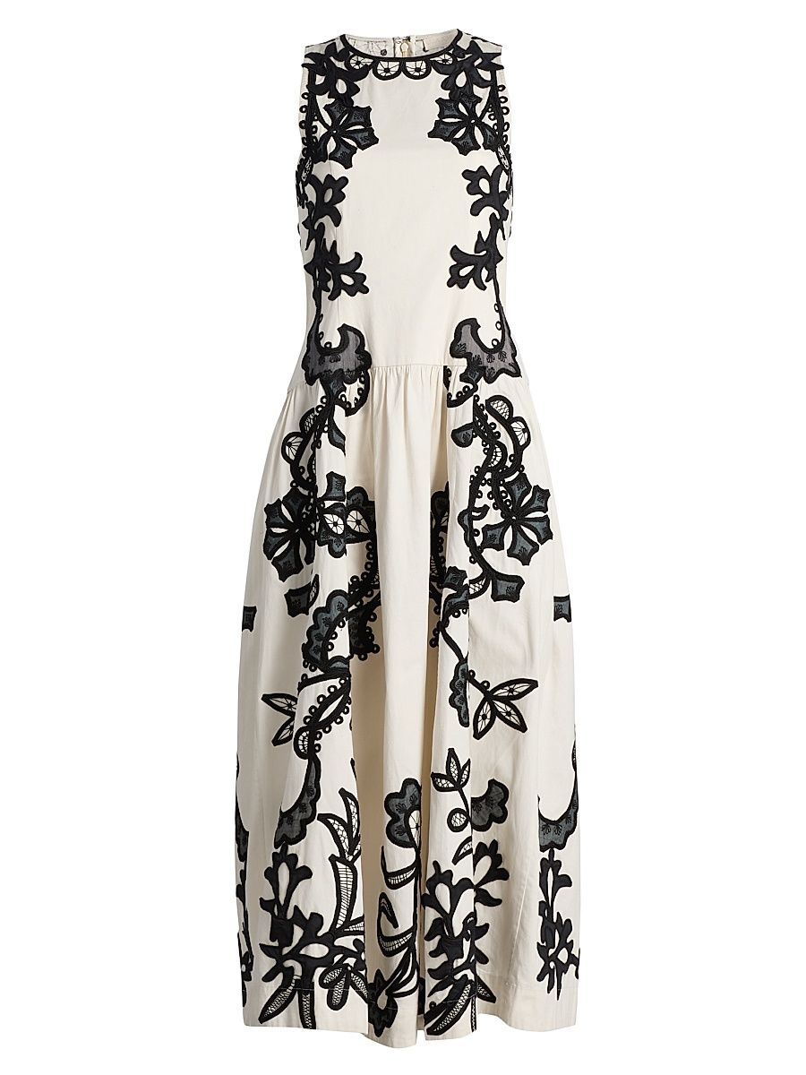 Women's Sonali Appliqué-Embroidered Cotton Midi-Dress - Anemone - Size 8