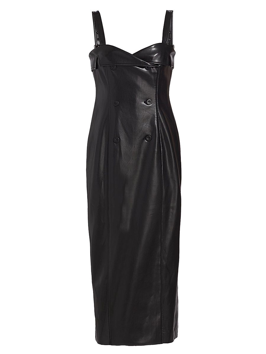 Women's Tessa Faux Leather Midi-Dress - Black - Size 14