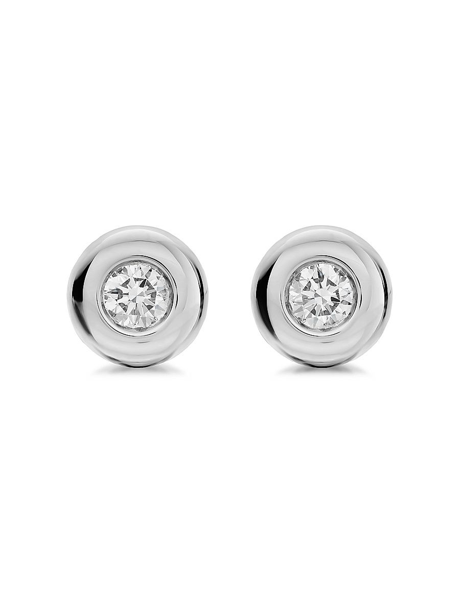 Women's Bezel Set Stud Earrings in Sterling Silver with Diamonds, 6.4MM - Diamond