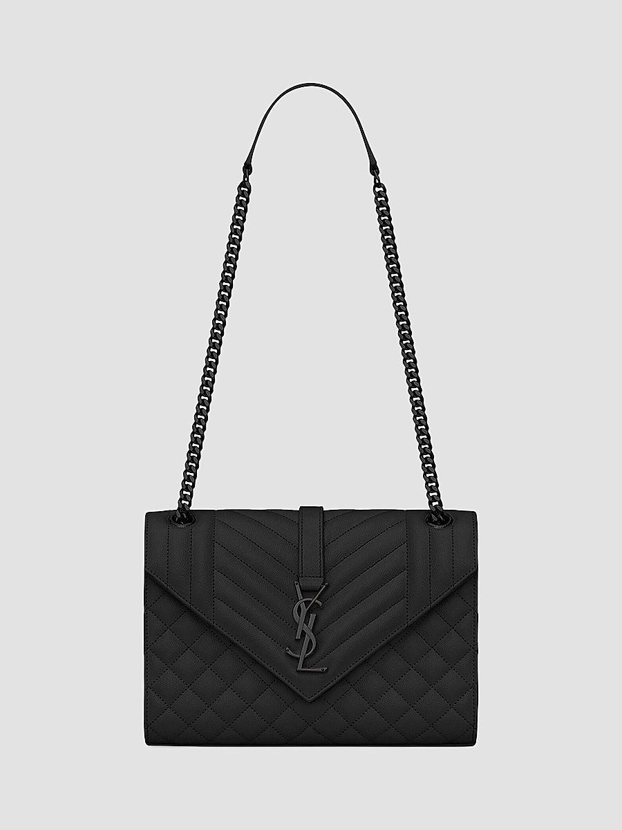 Saint Laurent Women's Medium Envelope Monogram Matelassé Leather Shoulder Bag - Black