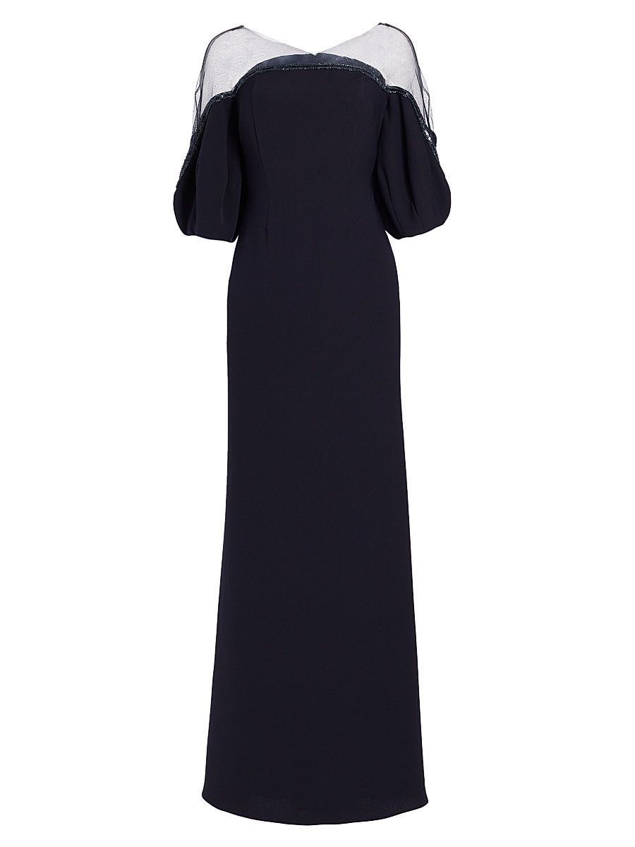 Women's Crepe Illusion Gown - Navy - Size 18