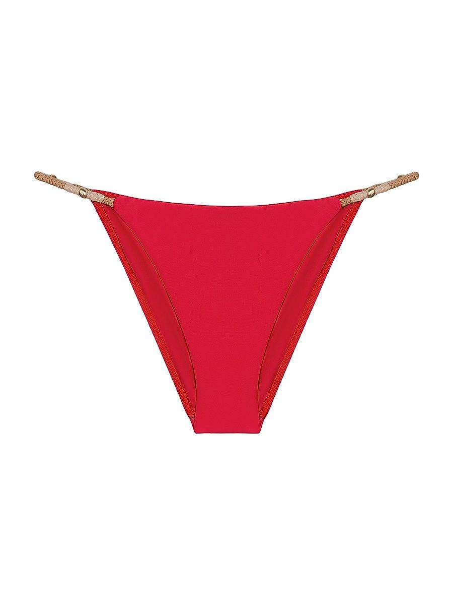 Women's Solid Layla 24K Beaded String Bikini Bottom - Red - Size Small