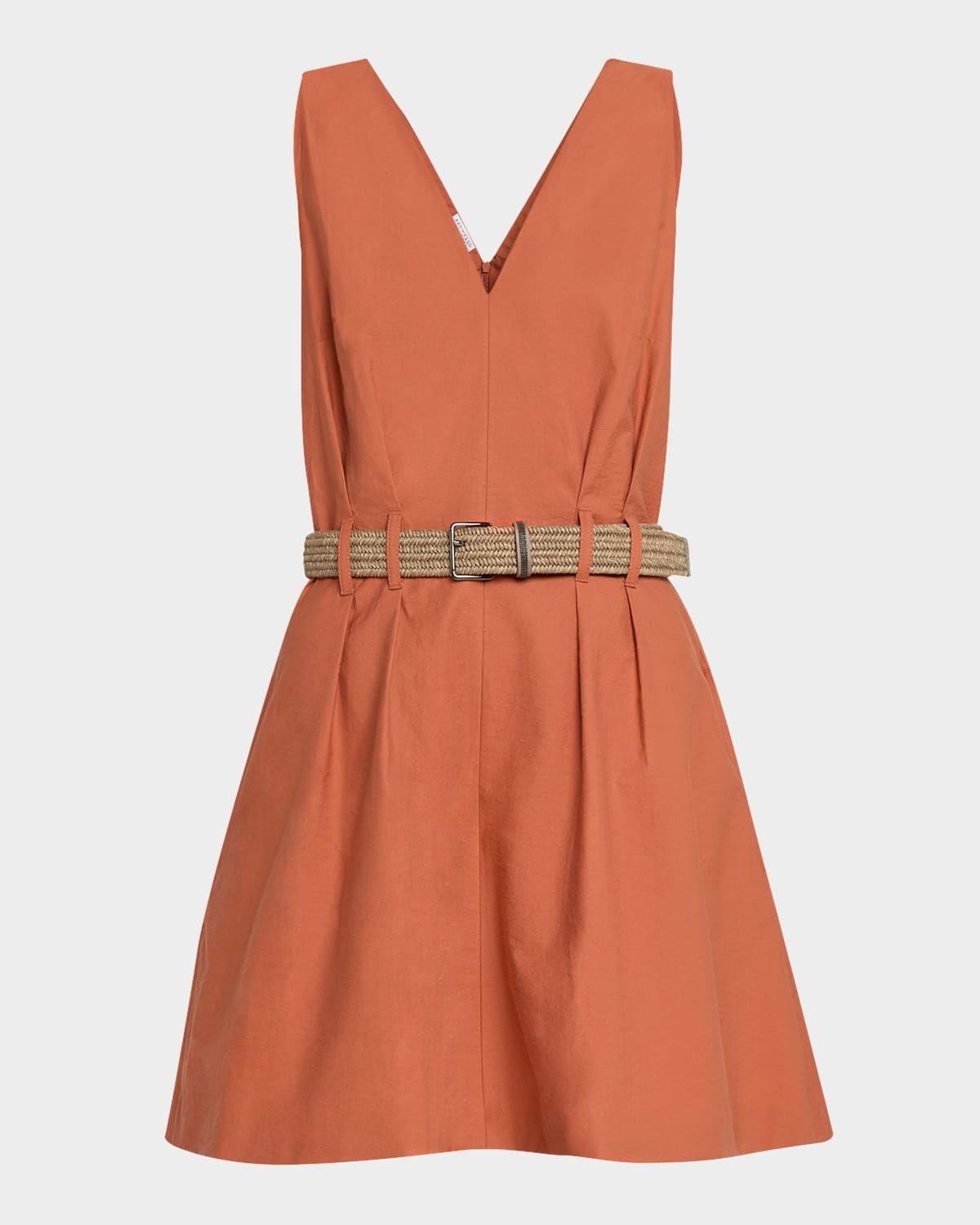 Sleeveless Belted Cotton Mini Dress
