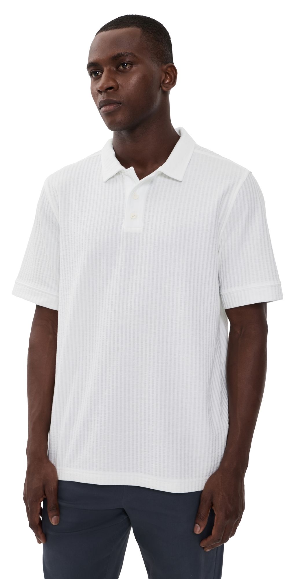 Rhone Casual Seersucker Polo Top White Onyx S