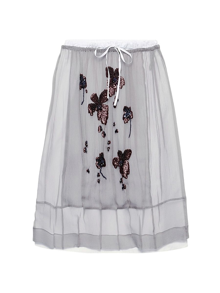 Women's Embroidered Chiffon Midi-Skirt - Grey - Size 6