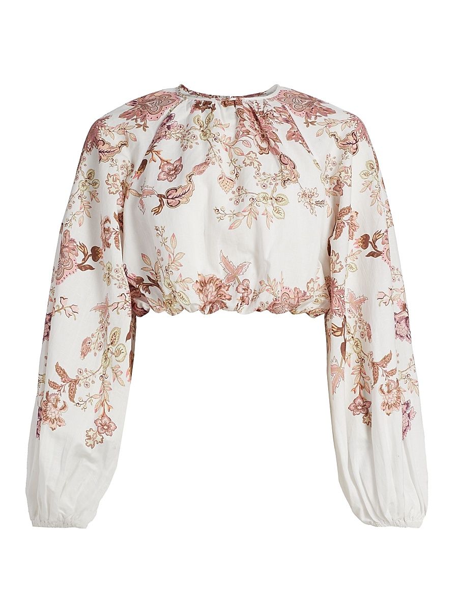 Women's Diza Floral Bubble Hem Top - White - Size Medium